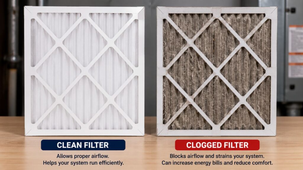 dirty vs clean furnace filter causing cold air