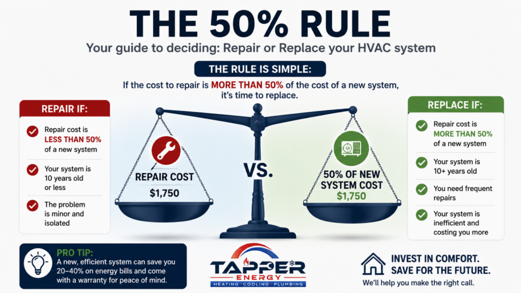 HVAC 50 percent repair rule infographic