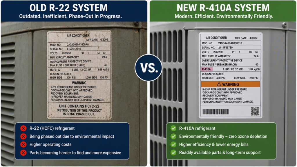 R-22 vs R-410A refrigerant HVAC comparison