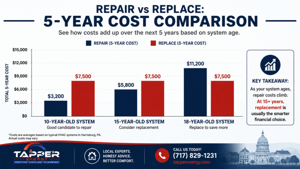 HVAC repair vs replace cost comparison chart Harrisburg