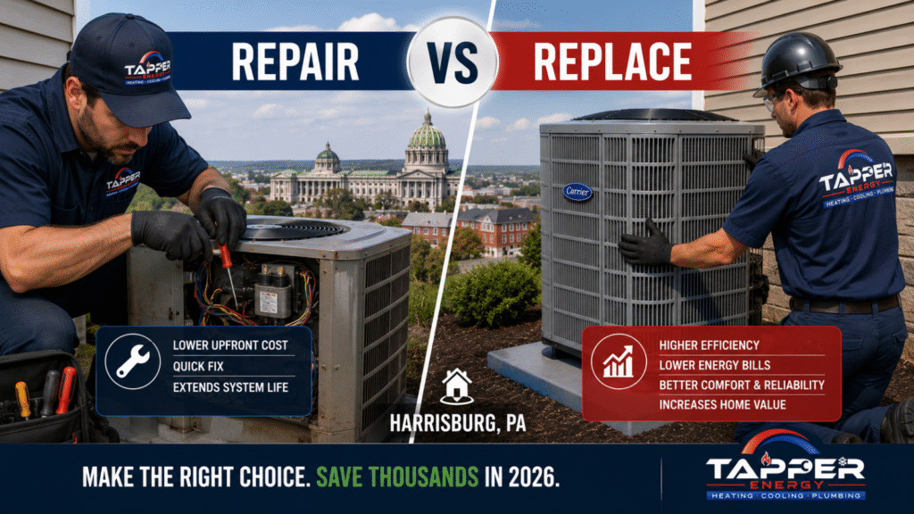 HVAC repair vs replace Harrisburg PA