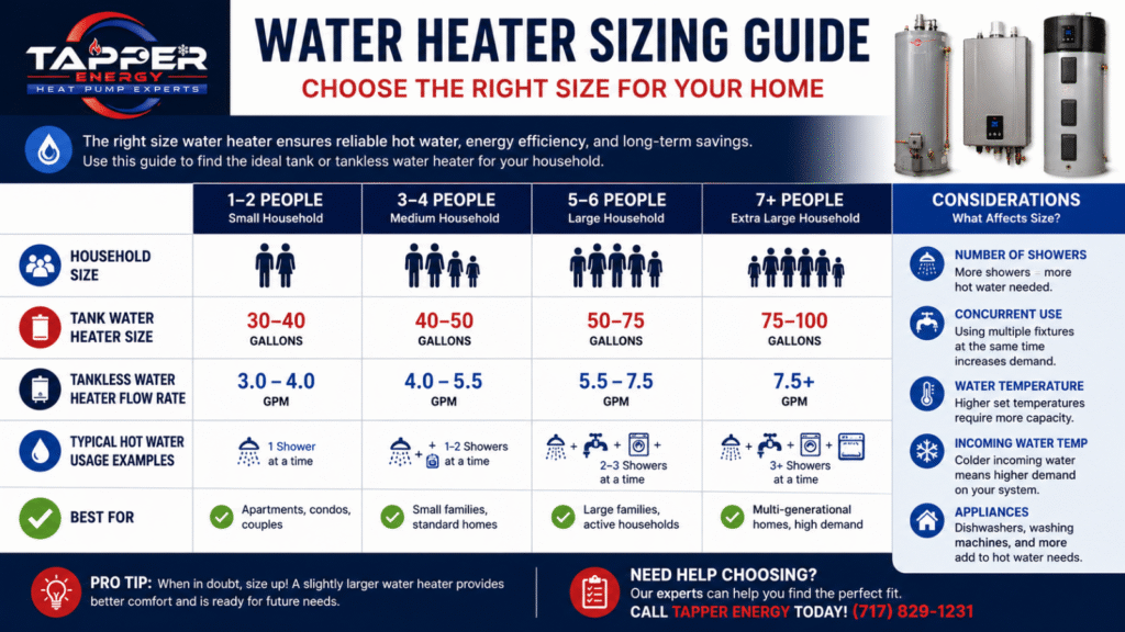 water heater sizing guide for Harrisburg homes