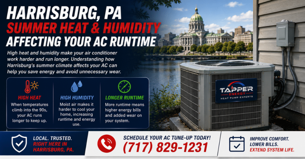 Harrisburg PA summer humidity and heat affecting central air conditioner runtime Harrisburg PA summer humidity and heat affecting central air conditioner runtime