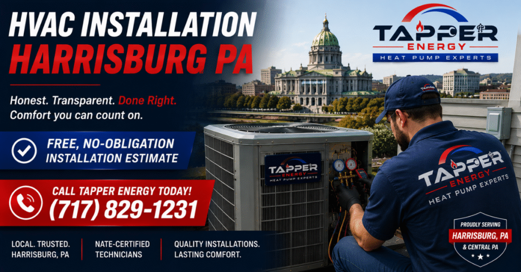 HVAC installation Harrisburg PA — call Tapper Energy for honest transparent installation quotes