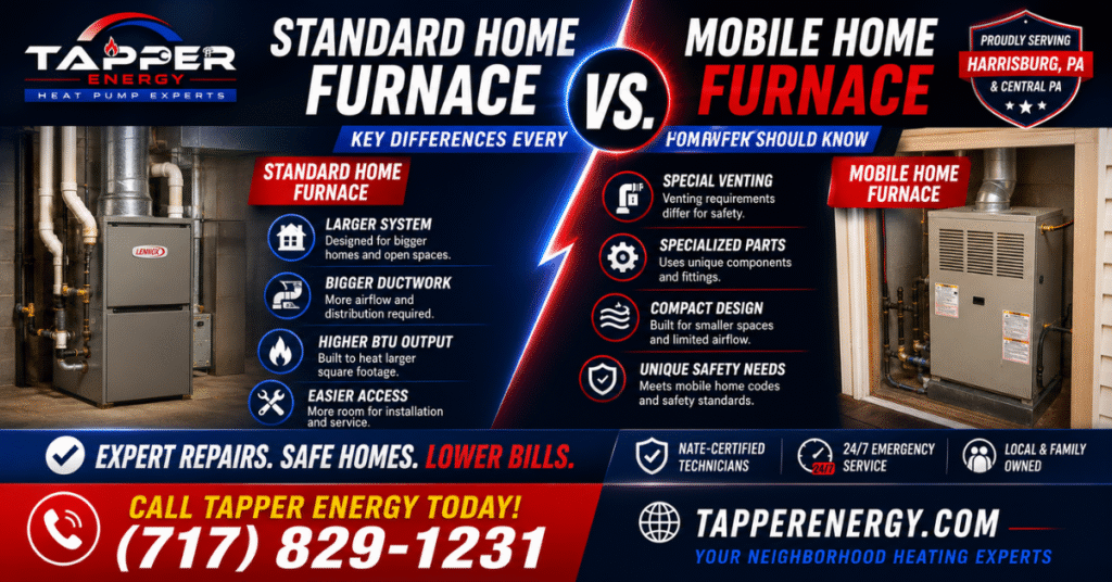standard home furnace vs mobile home furnace — size and code differences explained