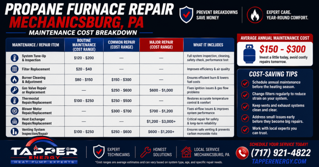 propane furnace repair Mechanicsburg PA maintenance cost breakdown chart