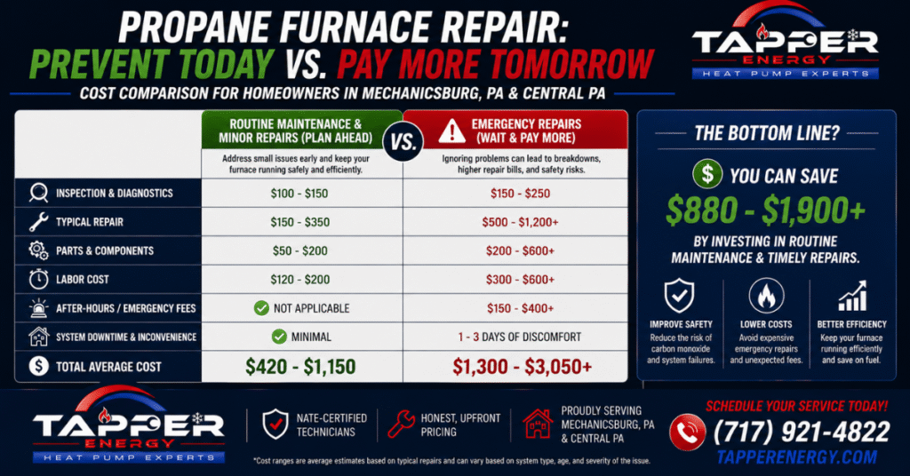propane furnace repair cost savings Central PA Tapper Energy Enola case study results