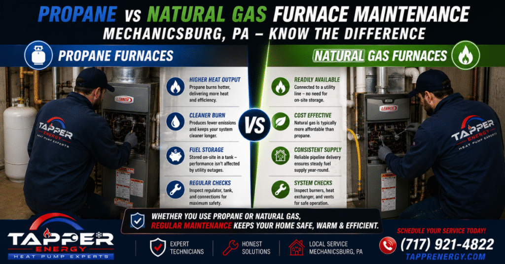 propane vs natural gas furnace maintenance differences Mechanicsburg PA
