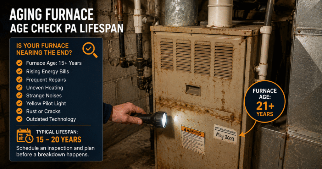 How long does a furnace last affected by a yellow burner flame and cracked heat exchanger