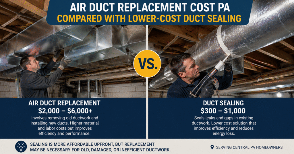 Air duct replacement cost PA compared with lower-cost duct sealing