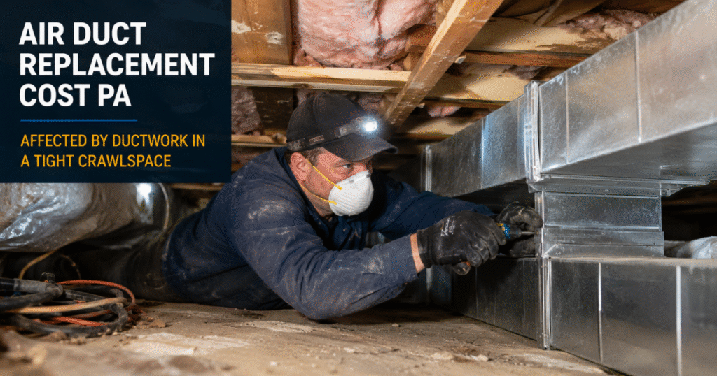 Air duct replacement cost PA affected by ductwork in a tight crawlspace