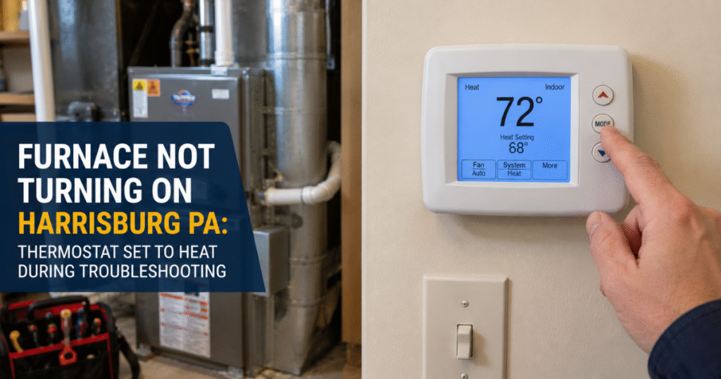 Furnace not turning on Harrisburg PA thermostat set to heat during troubleshooting
