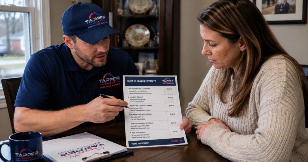 Duct cleaning cost Harrisburg PA quote reviewed with a written itemized estimate