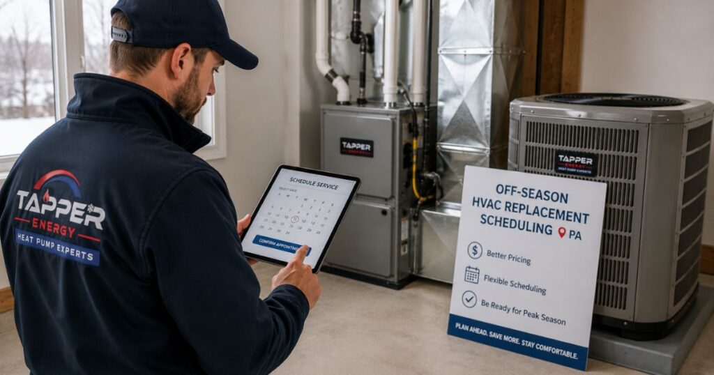 Furnace and AC replacement cost PA lowered by scheduling installation in the off-season