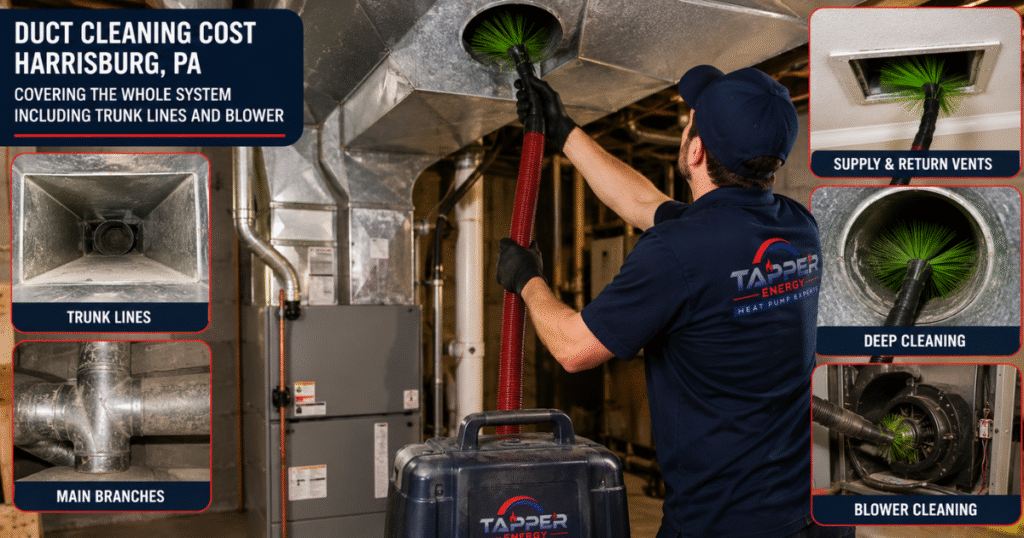 Duct cleaning cost Harrisburg PA covering the whole system including trunk lines and blower