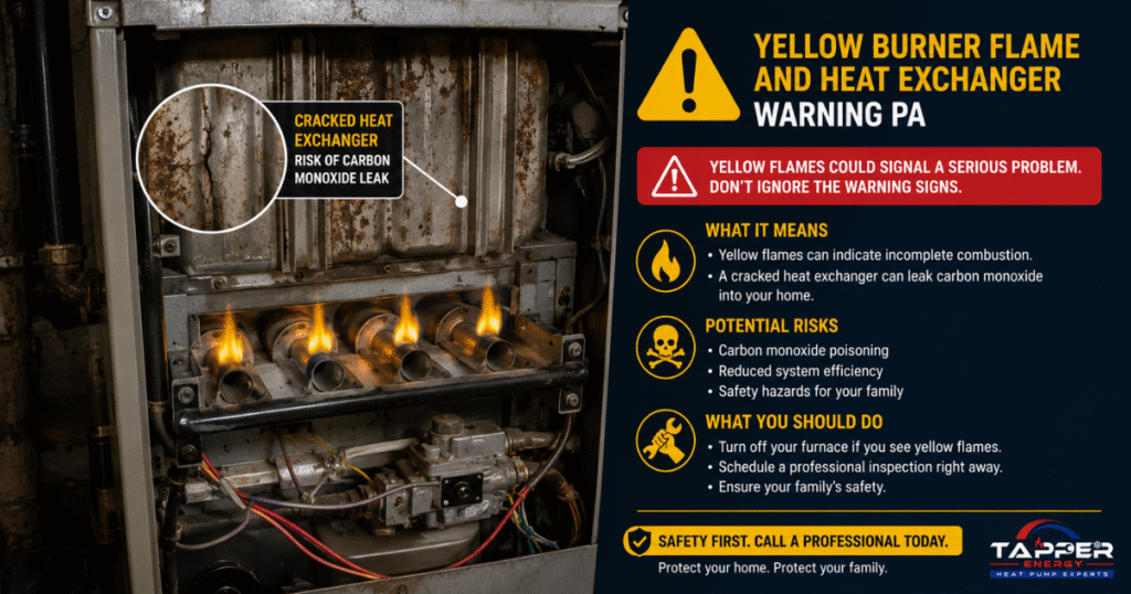How long does a furnace last affected by a yellow burner flame and cracked heat exchanger