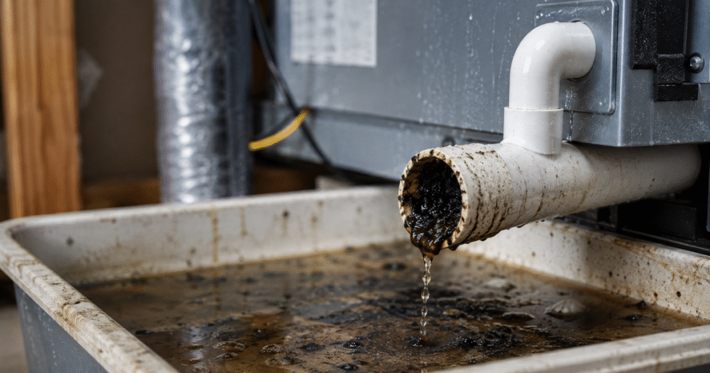 AC leaking water Harrisburg PA caused by a clogged condensate drain line backing up