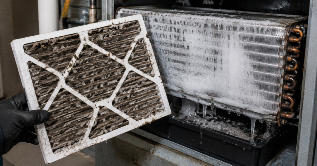 AC leaking water Harrisburg PA caused by a dirty air filter freezing the evaporator coil