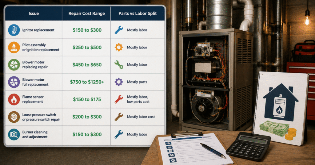 Furnace noise Harrisburg PA repair cost guide showing typical price ranges by issue