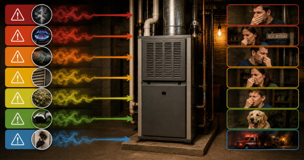 Furnace smell Harrisburg PA danger level chart from low to emergency