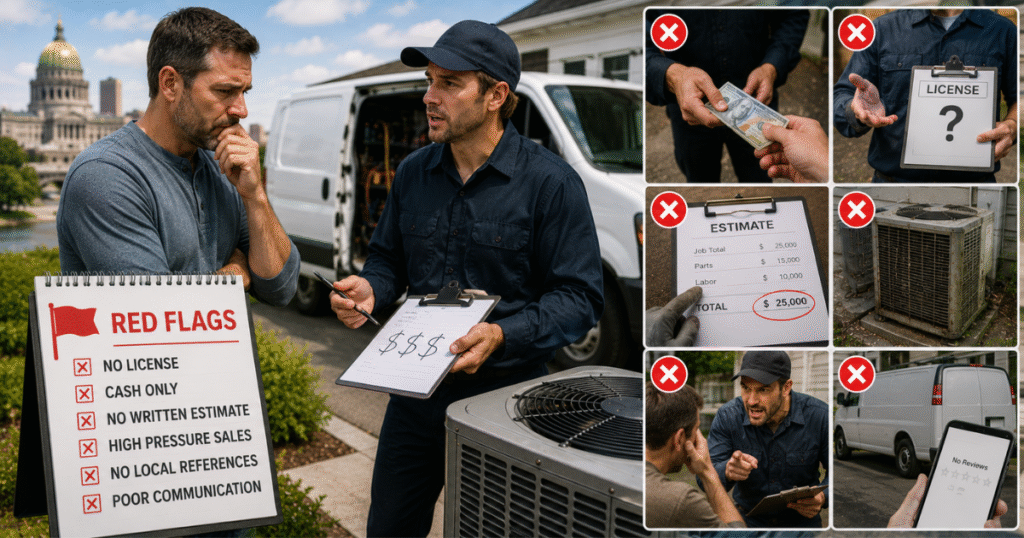 Warning icon showing red flags the best HVAC companies Harrisburg PA never display