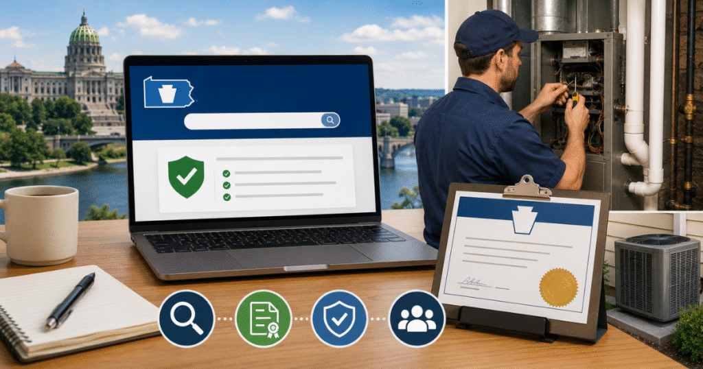 License lookup icon for verifying the best HVAC companies Harrisburg PA registration numbers