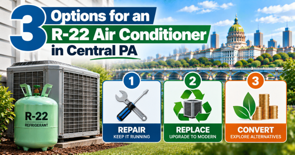 Three options for homeowners under the R-22 Freon phase out PA: recharge, retrofit, replace