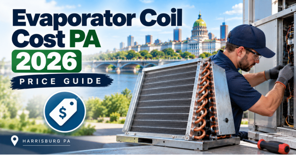 Evaporator coil cost PA chart showing 2026 AC coil replacement price ranges