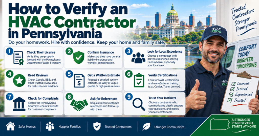 Verifying a PA HIC number and insurance before hiring an HVAC contractor