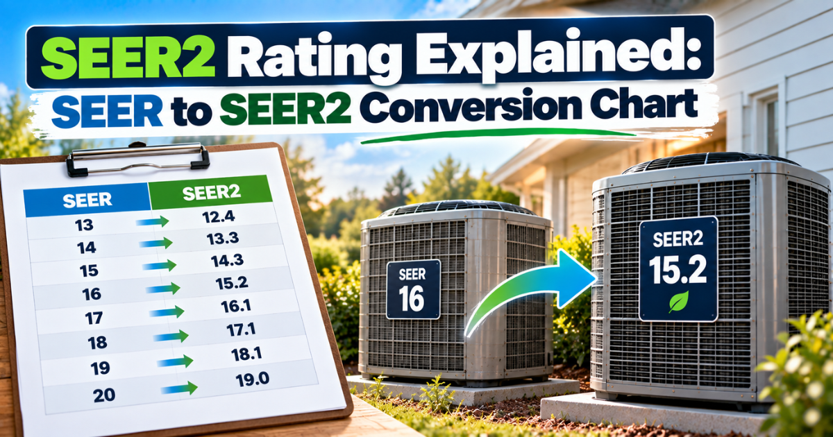 SEER2 rating explained conversion chart from old SEER values to new SEER2 equivalents