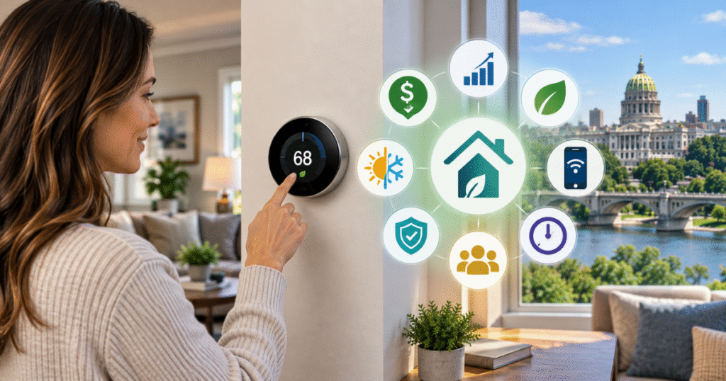 Smart thermostat Harrisburg PA guide showing 8 proven benefits to lower energy bills