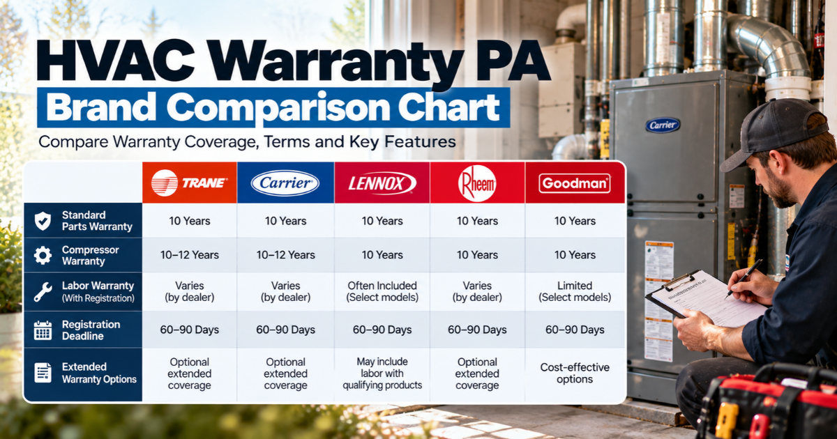 HVAC warranty PA brand comparison of registered parts coverage years