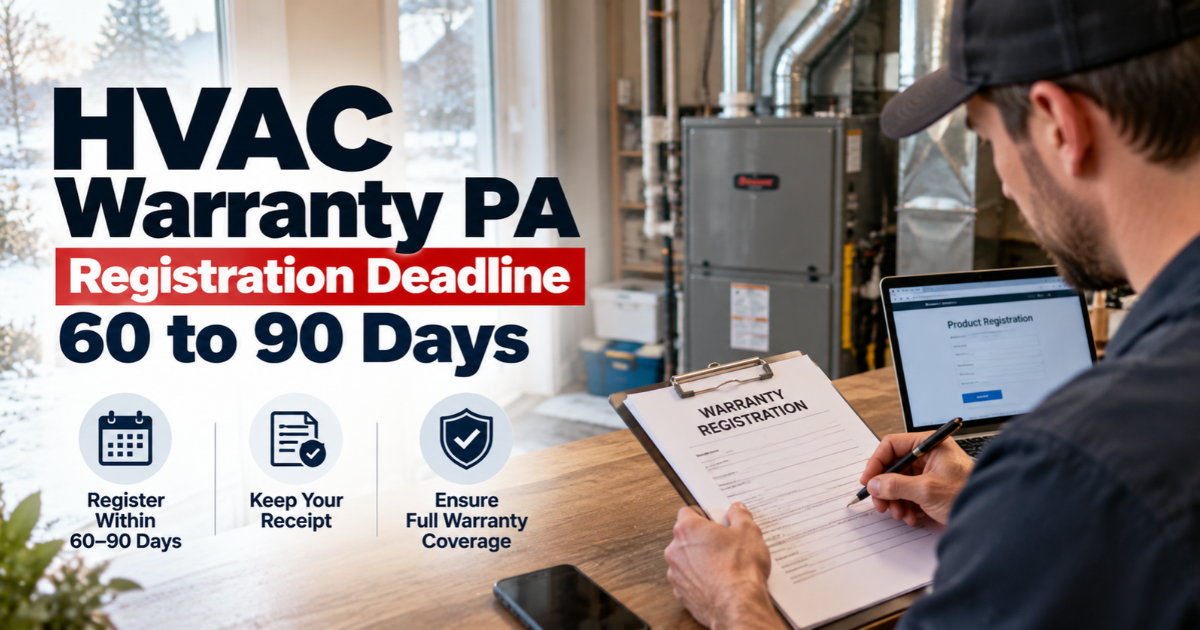 HVAC warranty PA registration deadline showing 10 year vs 5 year parts coverage