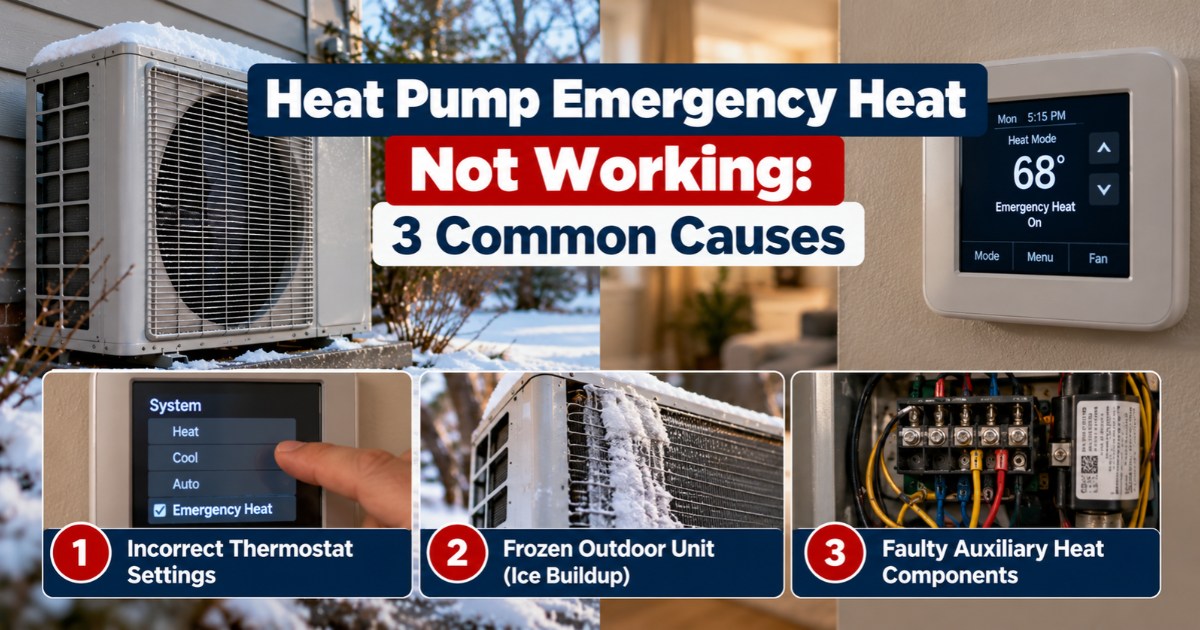 heat pump emergency heat not working checklist with breaker, sequencer, and thermostat wiring