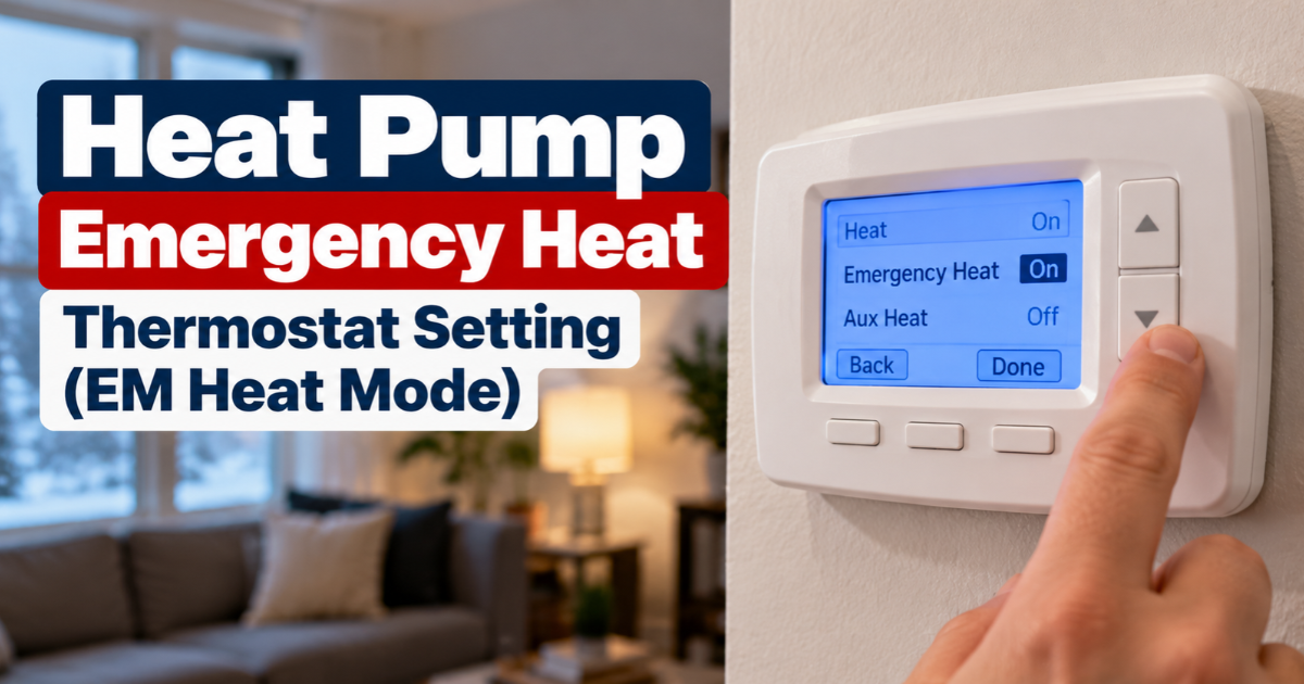 heat pump emergency heat thermostat setting showing EM Heat mode selected