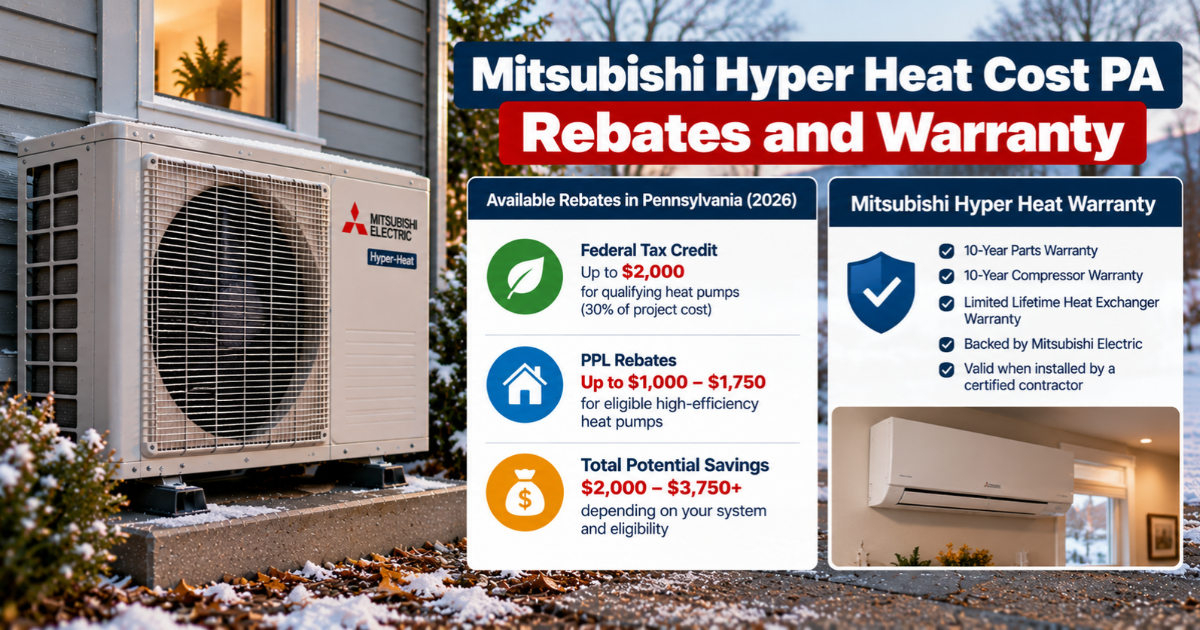 Mitsubishi Hyper Heat cost PA rebates and 12-year warranty options