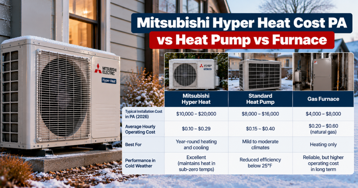 Mitsubishi Hyper Heat cost PA compared with standard heat pump and gas furnace